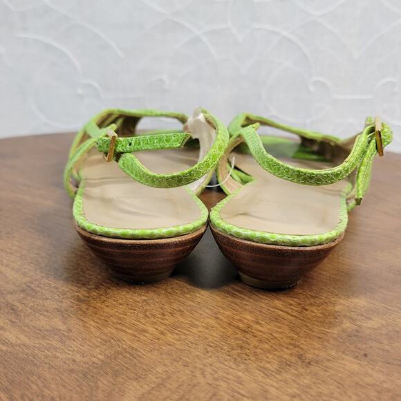 Stuart Weitzman Womens Sandals 7.5 Green Snakeskin Leather Peep Toe Slingback - Picture 7 of 12